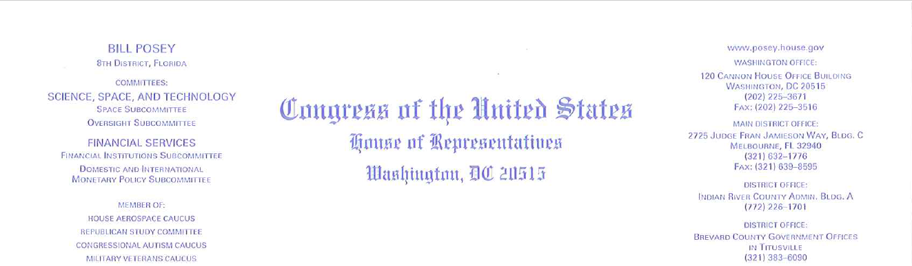 letterhead image of Posey letter to Mnuchin